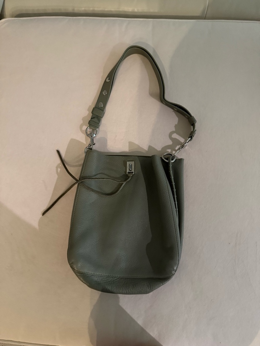 Rebecca Minkoff Olive Green Leather Bucket Shoulder Bag Darren should bag